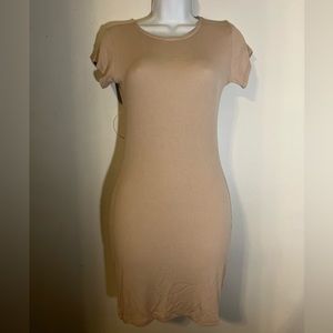 Tan dress fitted but stretchy